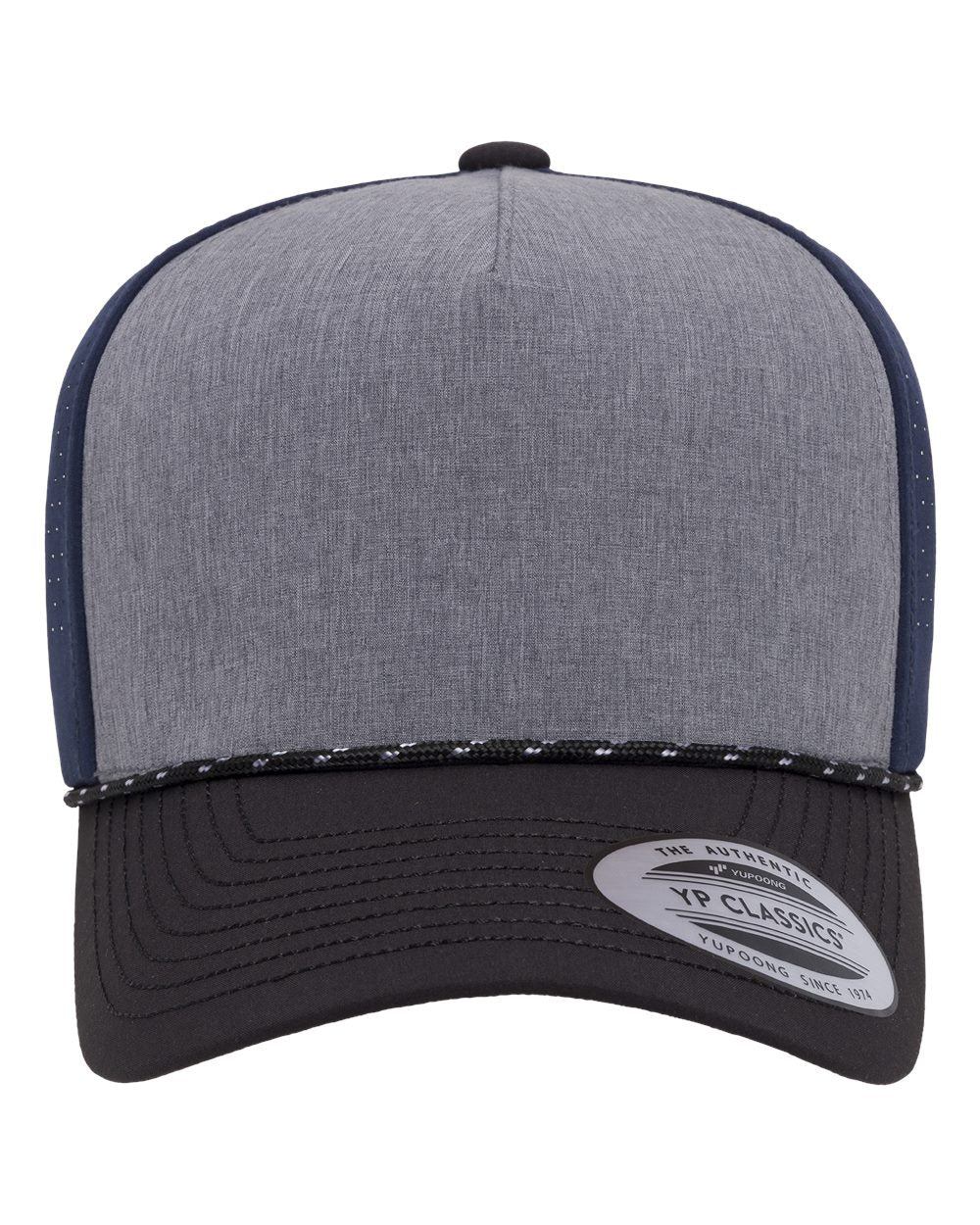 Yp Classics 5389bd Five-panel Perforated Rope Cap - Heather Grey Navy Black