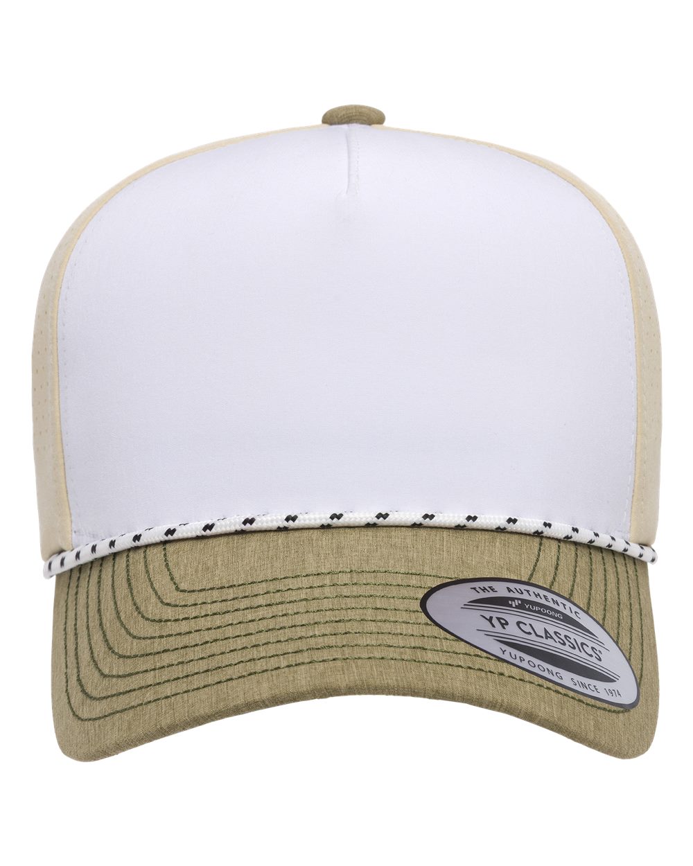 Yp Classics 5389bd Five-panel Perforated Rope Cap - White Beige Loden Green