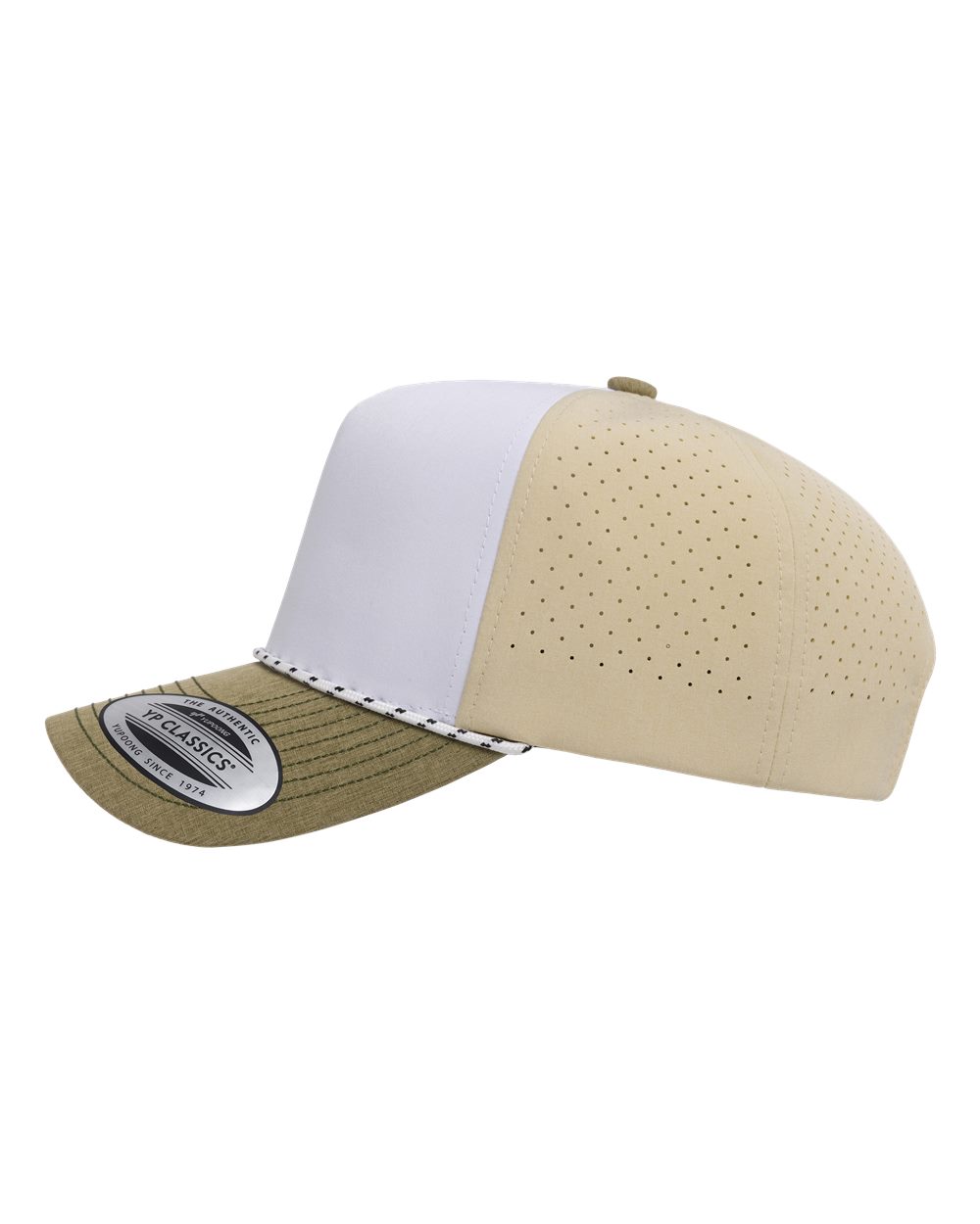 Yp Classics 5389bd Five-panel Perforated Rope Cap - White Beige Loden Green