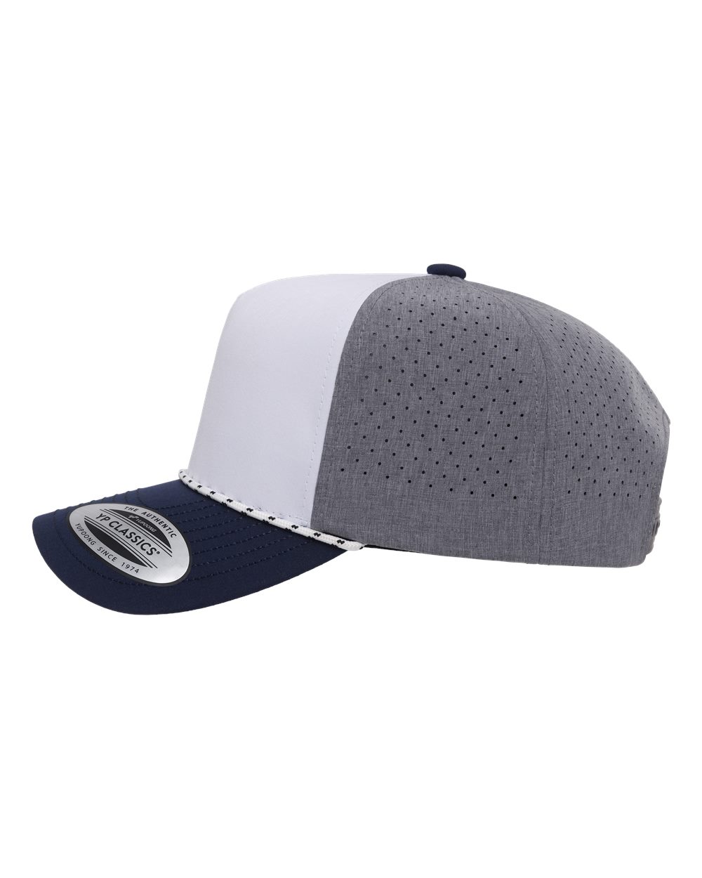 Yp Classics 5389bd Five-panel Perforated Rope Cap - White Heather Grey Navy