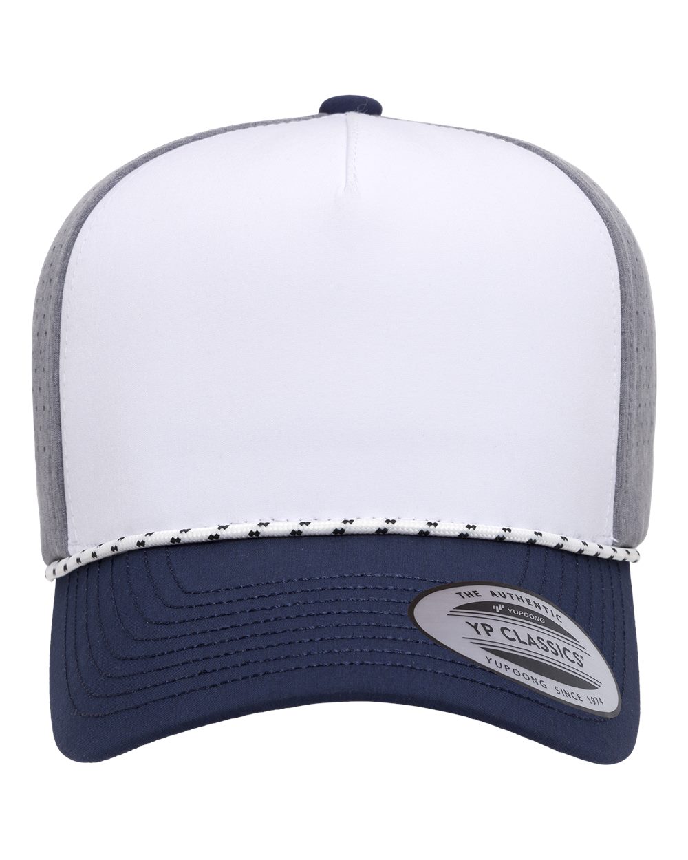 Yp Classics 5389bd Five-panel Perforated Rope Cap - White Heather Grey Navy