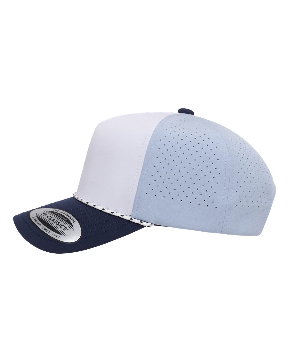 Yp Classics 5389bd Five-panel Perforated Rope Cap - White Light Sky Navy