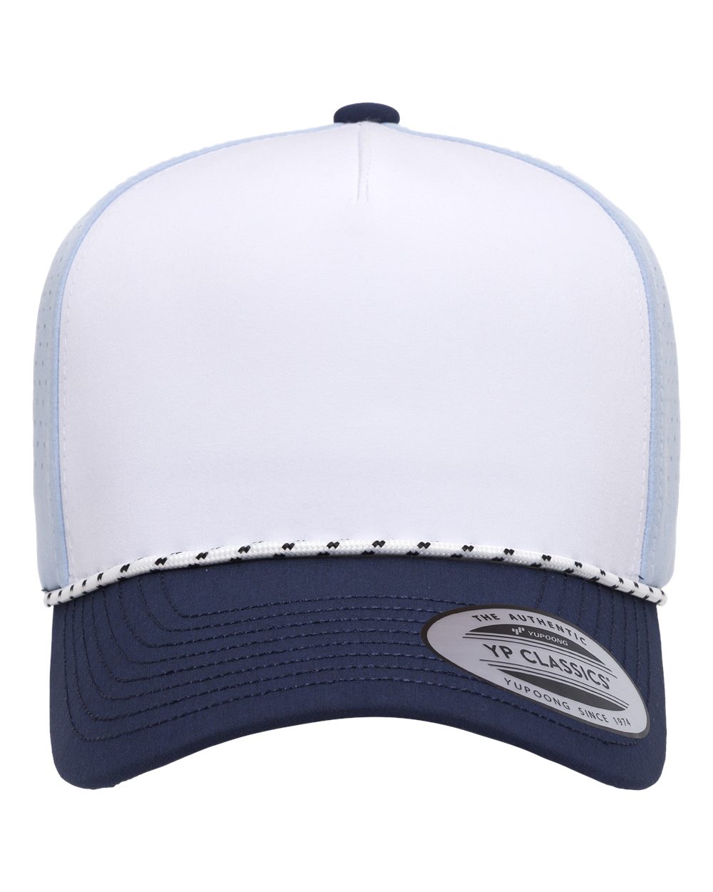 Yp Classics 5389bd Five-panel Perforated Rope Cap - White Light Sky Navy