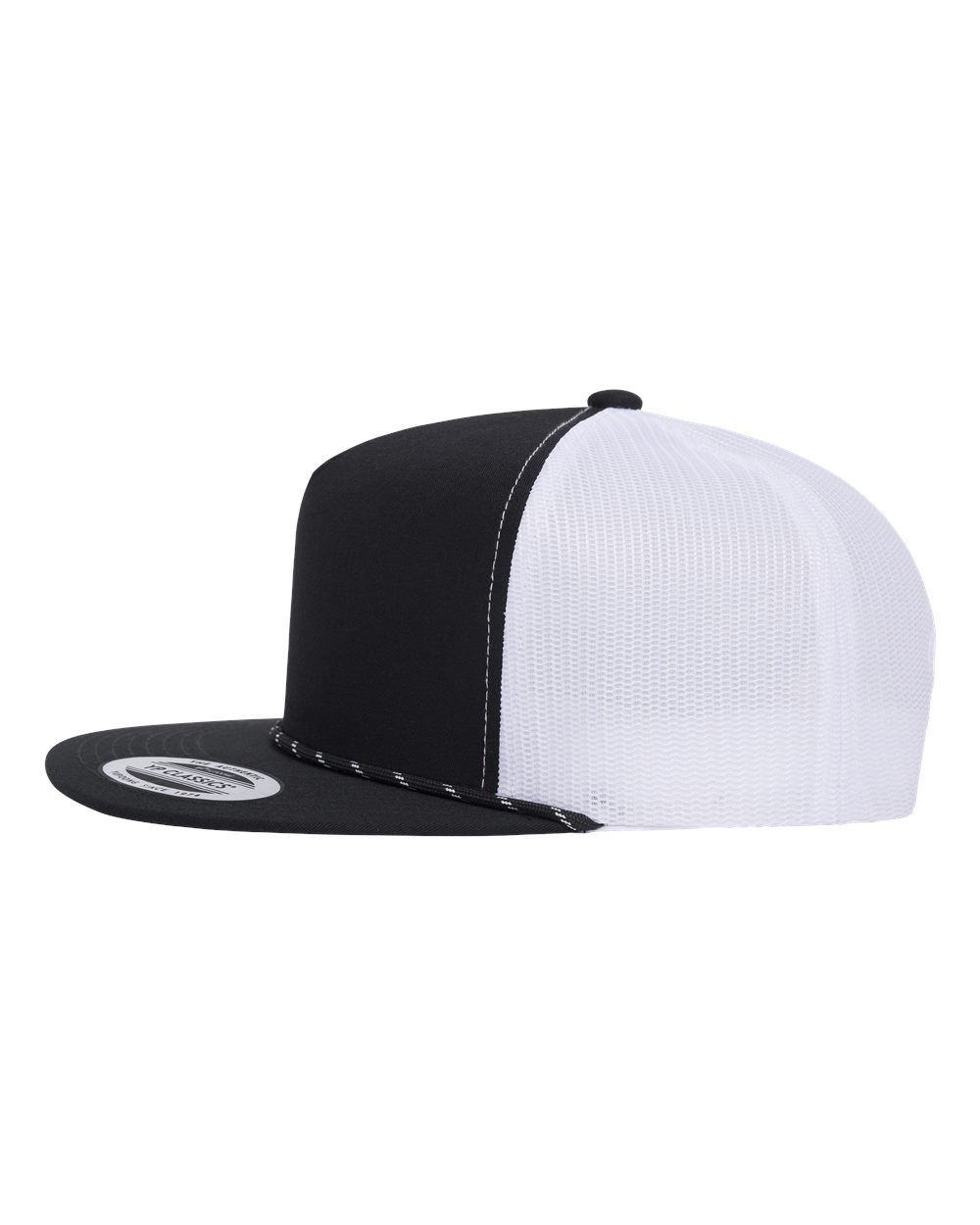 Yp Classics 6006bd Classic Five-panel Trucker Rope Cap - Black White
