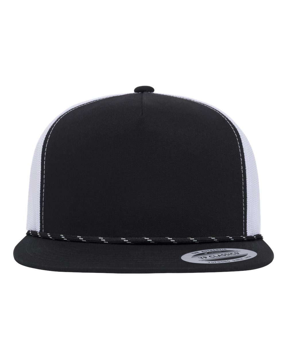 Yp Classics 6006bd Classic Five-panel Trucker Rope Cap - Black White