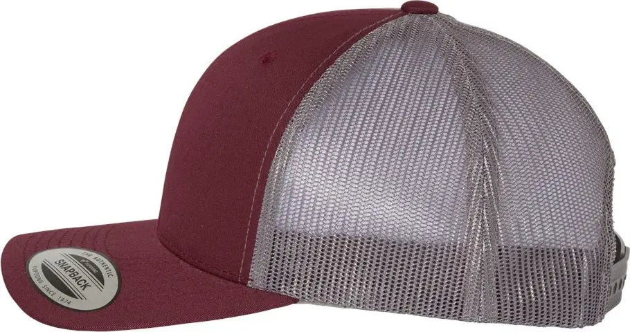 Yp Classics 6606 Retro Trucker Cap - Maroon Gray - one Size Fits Most