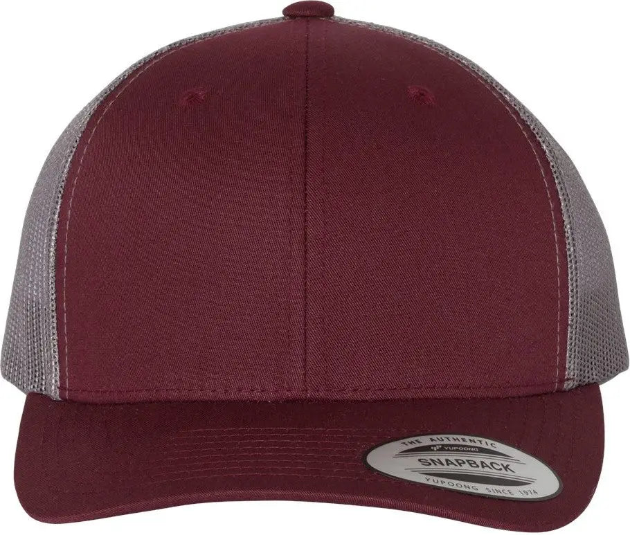 Yp Classics 6606 Retro Trucker Cap - Maroon Gray - one Size Fits Most