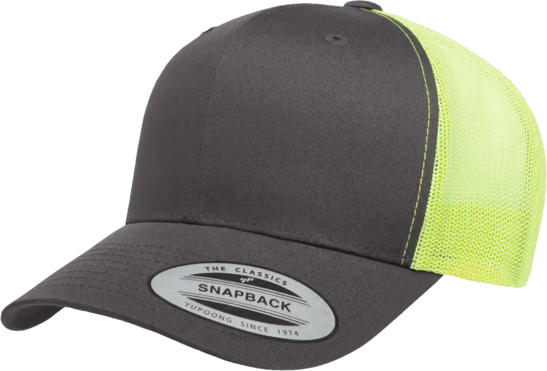 Yupoong 6606t Classics Retro Trucker Cap 2-tone - Charcoal Neon Green - Dark Gray / 6 5/8’’ - 7