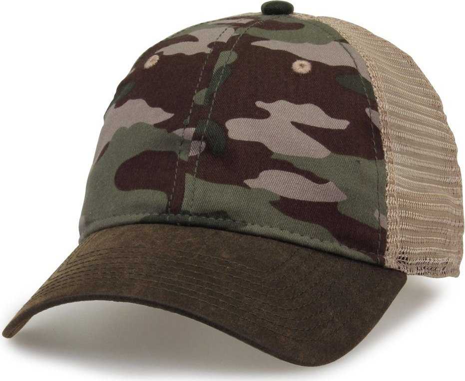 The Game GB872 Rugged Blend Camo Trucker Cap - Woodland Khaki - HIT A Double