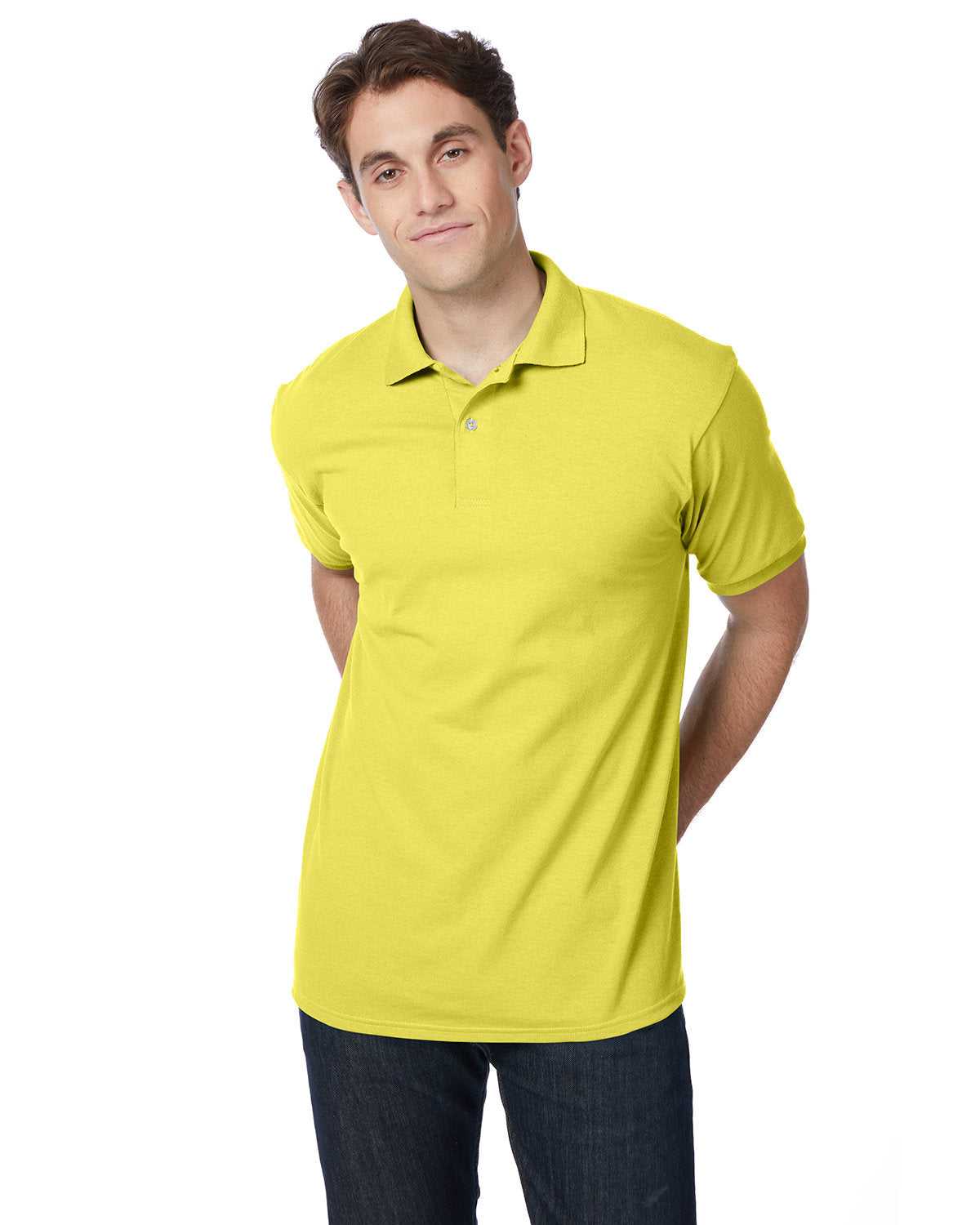 Hanes 054X Ecosmart Jersey Polo - Yellow - HIT a Double - 1