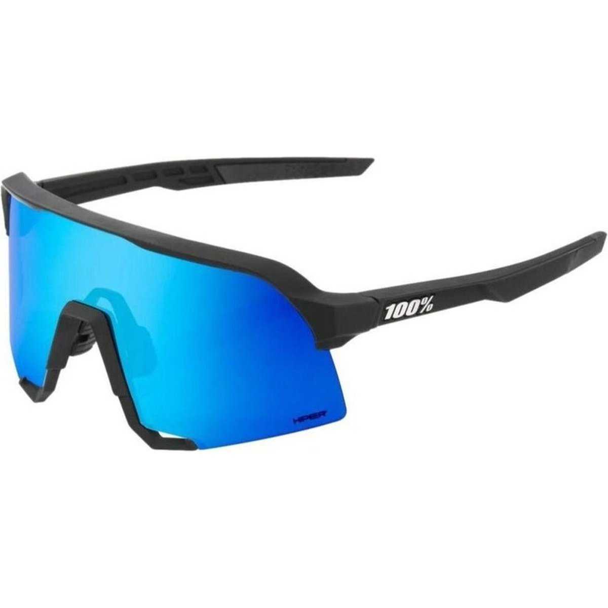 100% 60005-00007 S3 Sunglasses Matte Black with HiPER Blue Multilayer Mirror Lens - HIT a Double - 1