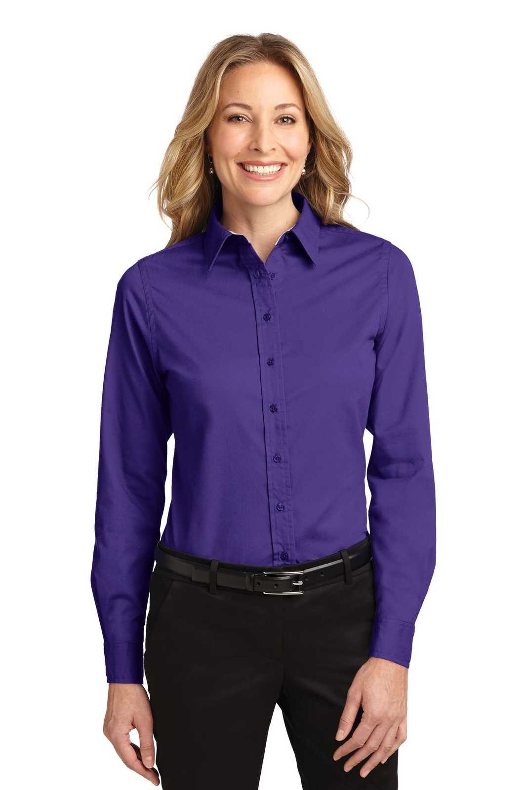 Port Authority L608 Ladies Long Sleeve Easy Care Shirt - Purple Light Stone - HIT a Double - 1