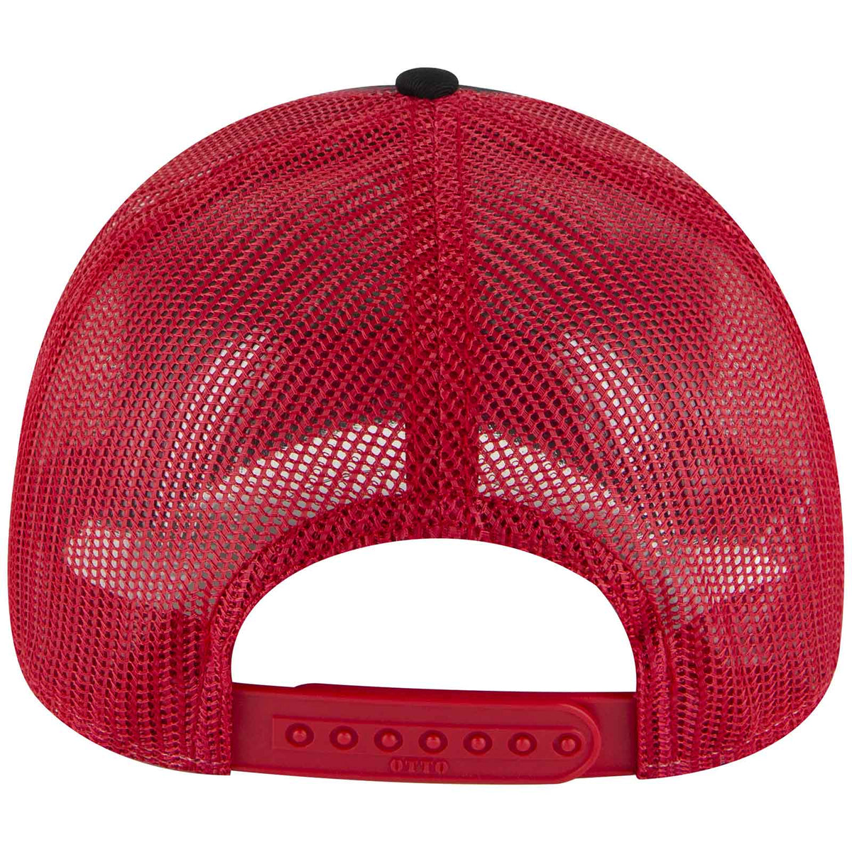OTTO 102-1318 5 Panel Low Profile Mesh Back Trucker Cap - Black Black Red - HIT a Double - 2