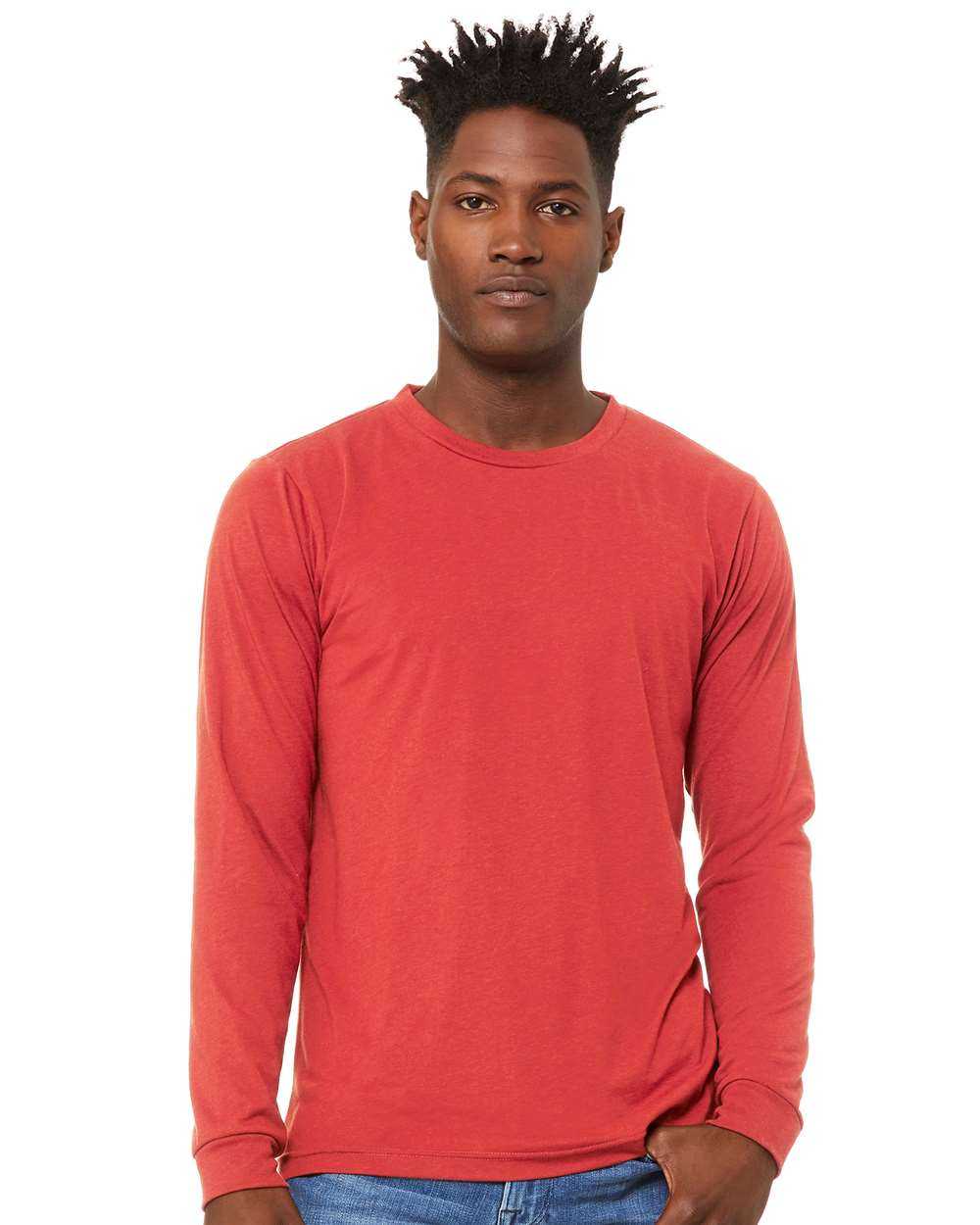 Bella + Canvas 3513 Unisex Triblend Long Sleeve Tee - Red Triblend - HIT a Double - 1