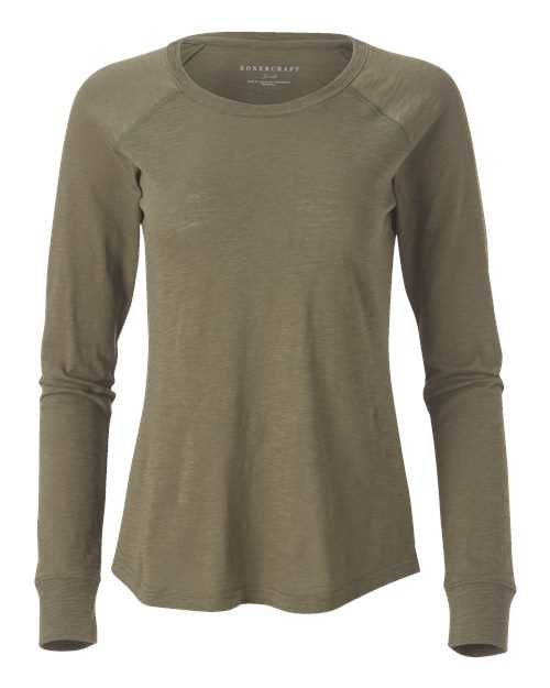 Boxercraft BW3166 Women&#39;s Solid Preppy Patch Long Sleeve T-Shirt - Olive - HIT a Double - 1