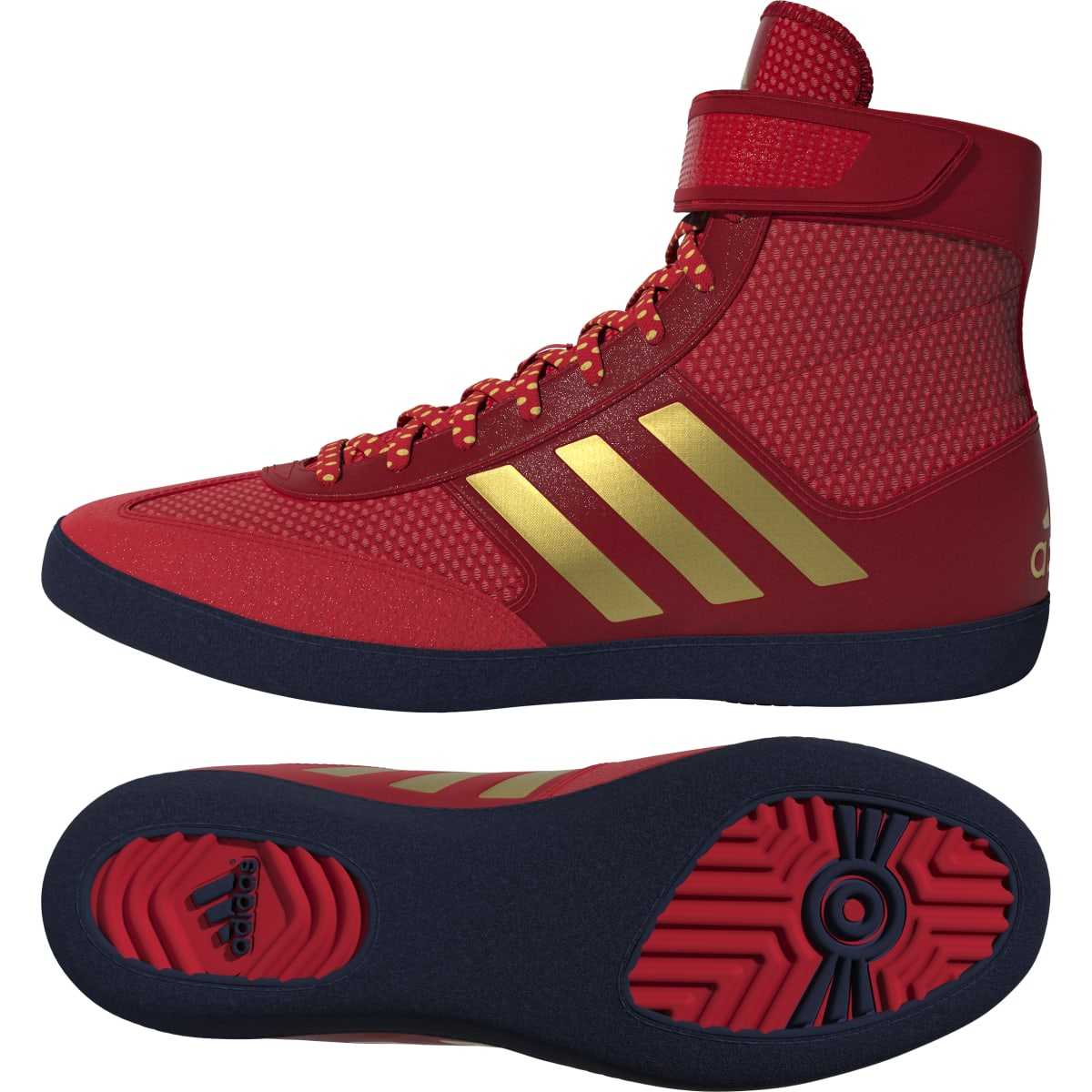 Adidas 224 Combat Speed 5 Wrestling Shoes - Red Matelic Gold Navy - HIT a Double - 2