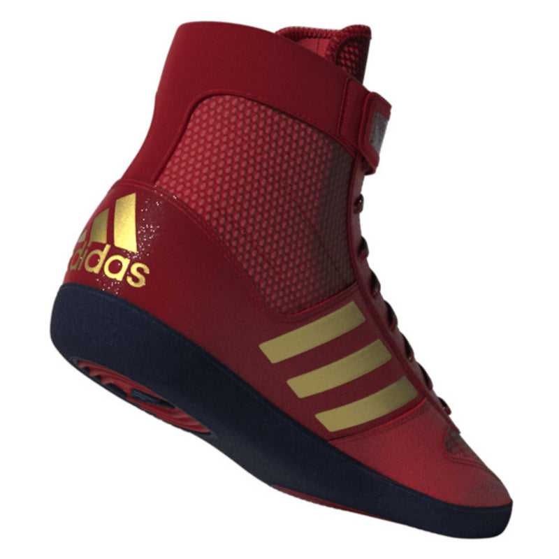 Adidas 224 Combat Speed 5 Wrestling Shoes - Red Matelic Gold Navy - HIT a Double - 4