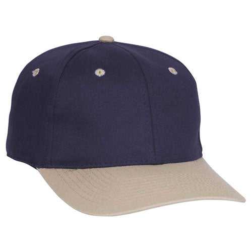 OTTO 11-018 Stretchable Deluxe Brushed Cotton Twill 6 Panel Low Profile Pro Style Cap - Khaki Navy - HIT a Double - 1