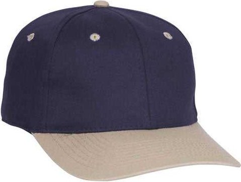 OTTO 11-018 Stretchable Deluxe Brushed Cotton Twill 6 Panel Low Profile Pro Style Cap - Khaki Navy - HIT a Double - 1