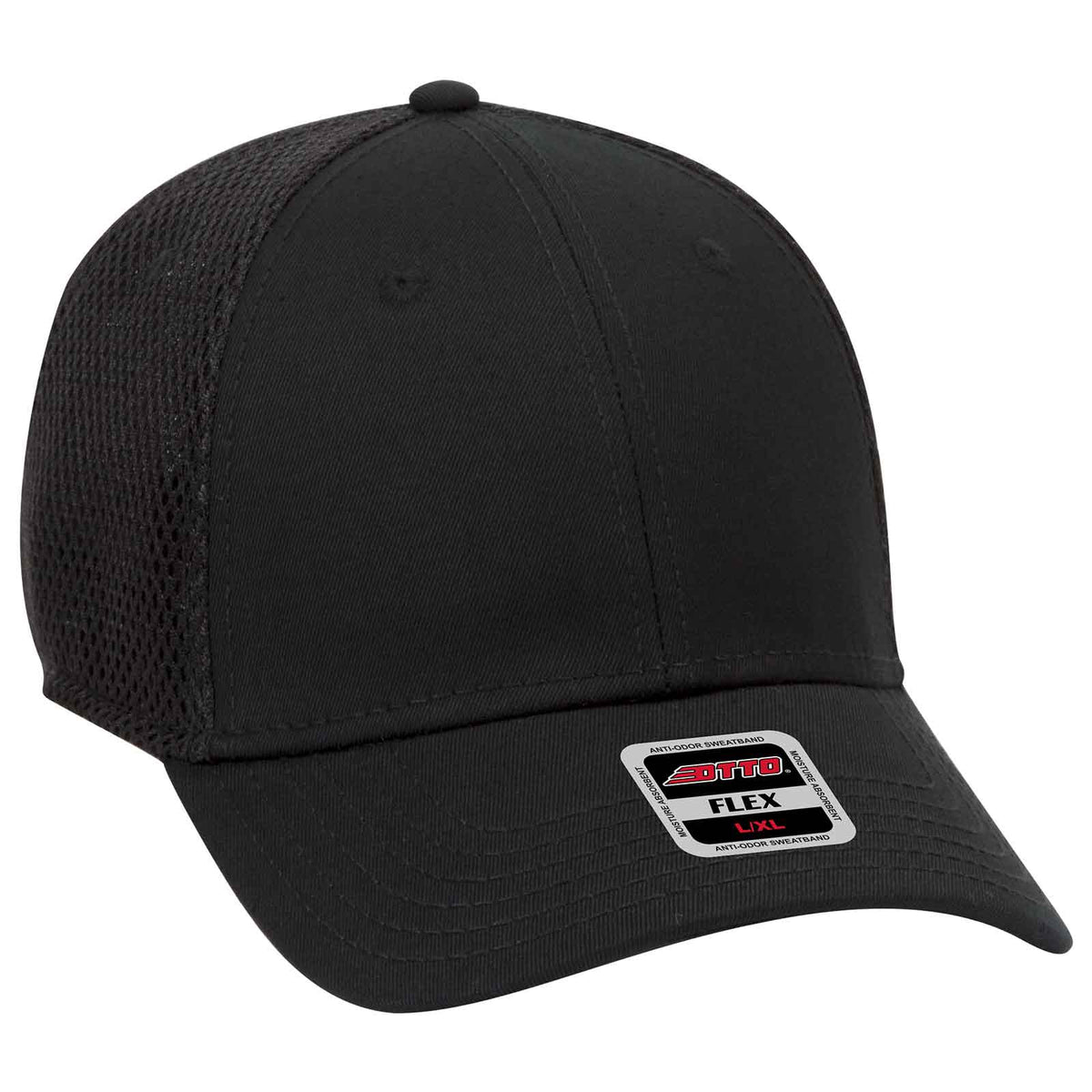 OTTO 11-1169 Cotton Twill w/ Stretchable Polyester Air Mesh Back &quot;OTTO Flex&quot; 6 Panel Low Profile Baseball Cap - Black - HIT a Double - 1