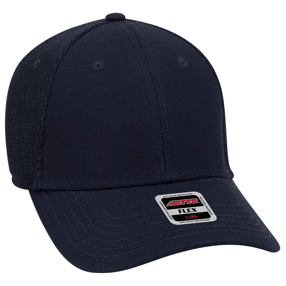 OTTO 11-1169 Cotton Twill w/ Stretchable Polyester Air Mesh Back &quot;OTTO Flex&quot; 6 Panel Low Profile Baseball Cap - Navy - HIT a Double - 1