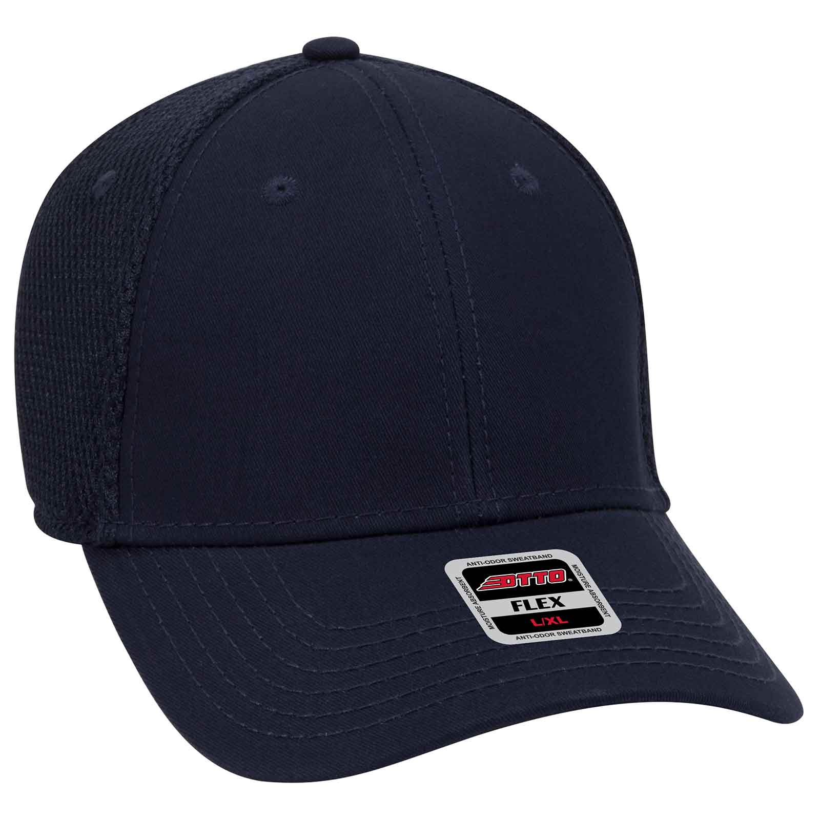 OTTO 11-1169 Cotton Twill w/ Stretchable Polyester Air Mesh Back "OTTO Flex" 6 Panel Low Profile Baseball Cap - Navy - HIT a Double - 1