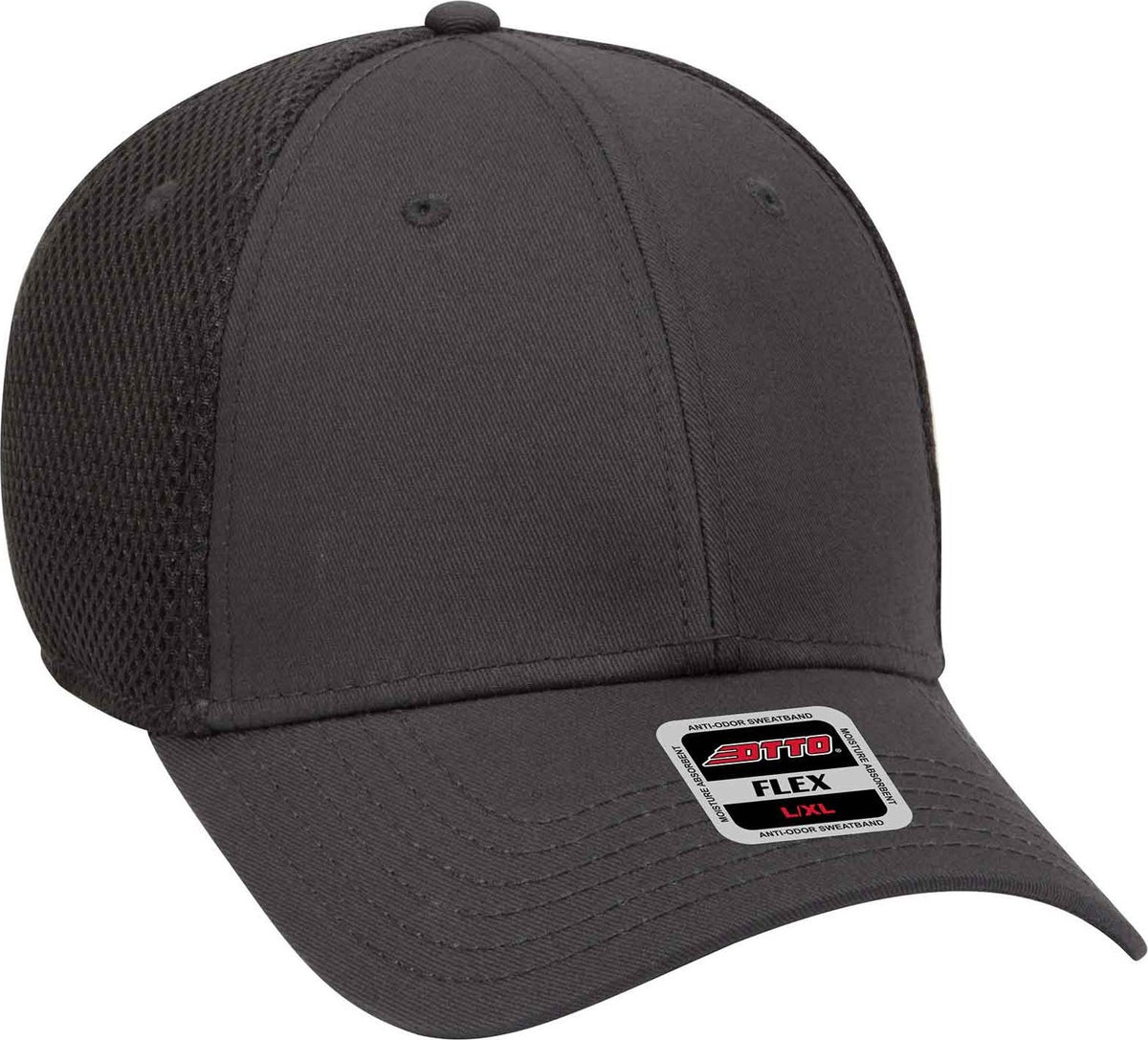 OTTO 11-1169 Cotton Twill w/ Stretchable Polyester Air Mesh Back &quot;OTTO Flex&quot; 6 Panel Low Profile Baseball Cap - Charcoal Gray - HIT a Double - 1
