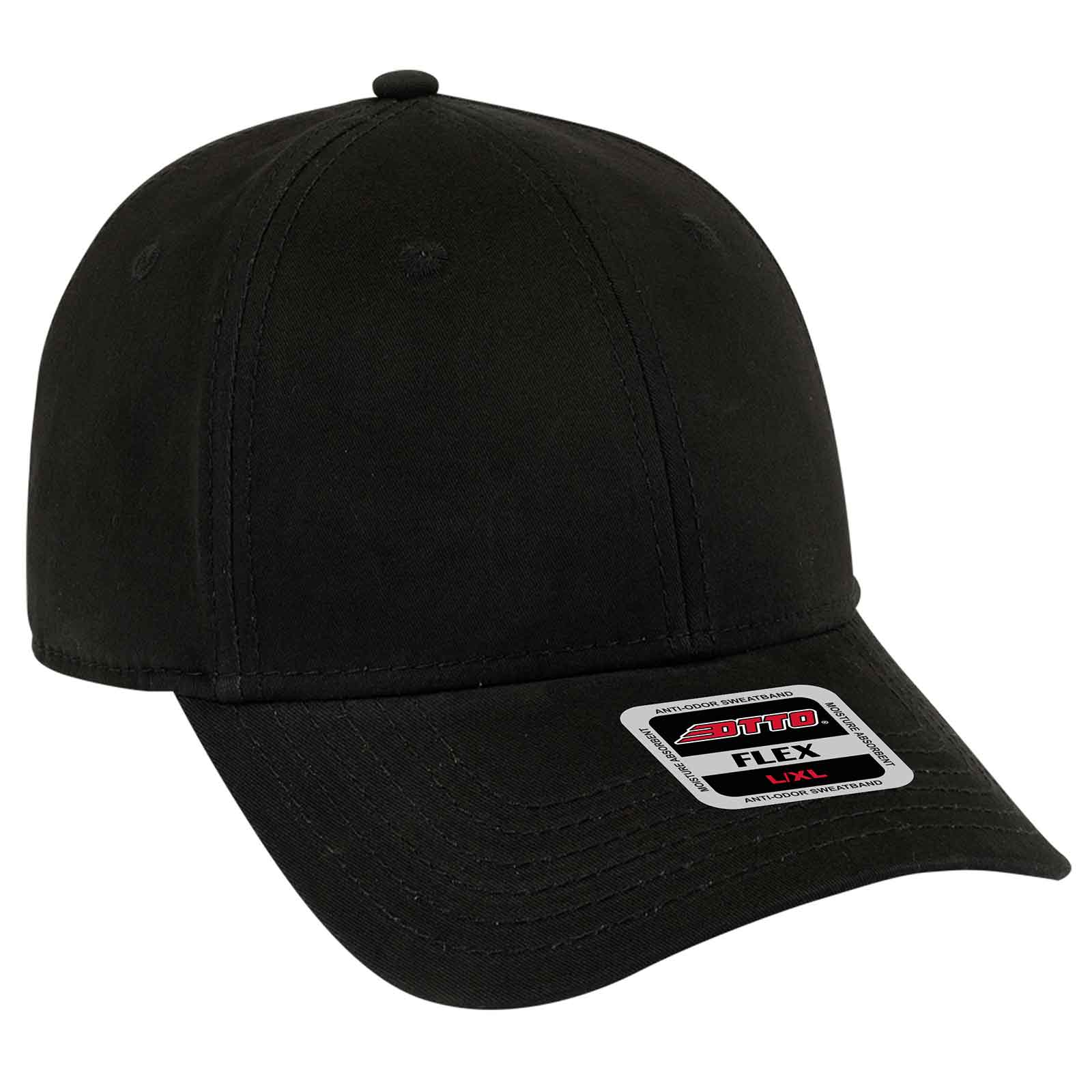 OTTO 11-1205 Ultra Fine Brushed Stretchable Superior Cotton Twill Flex 6 Panel Low Profile Baseball Cap - Black - HIT a Double - 1