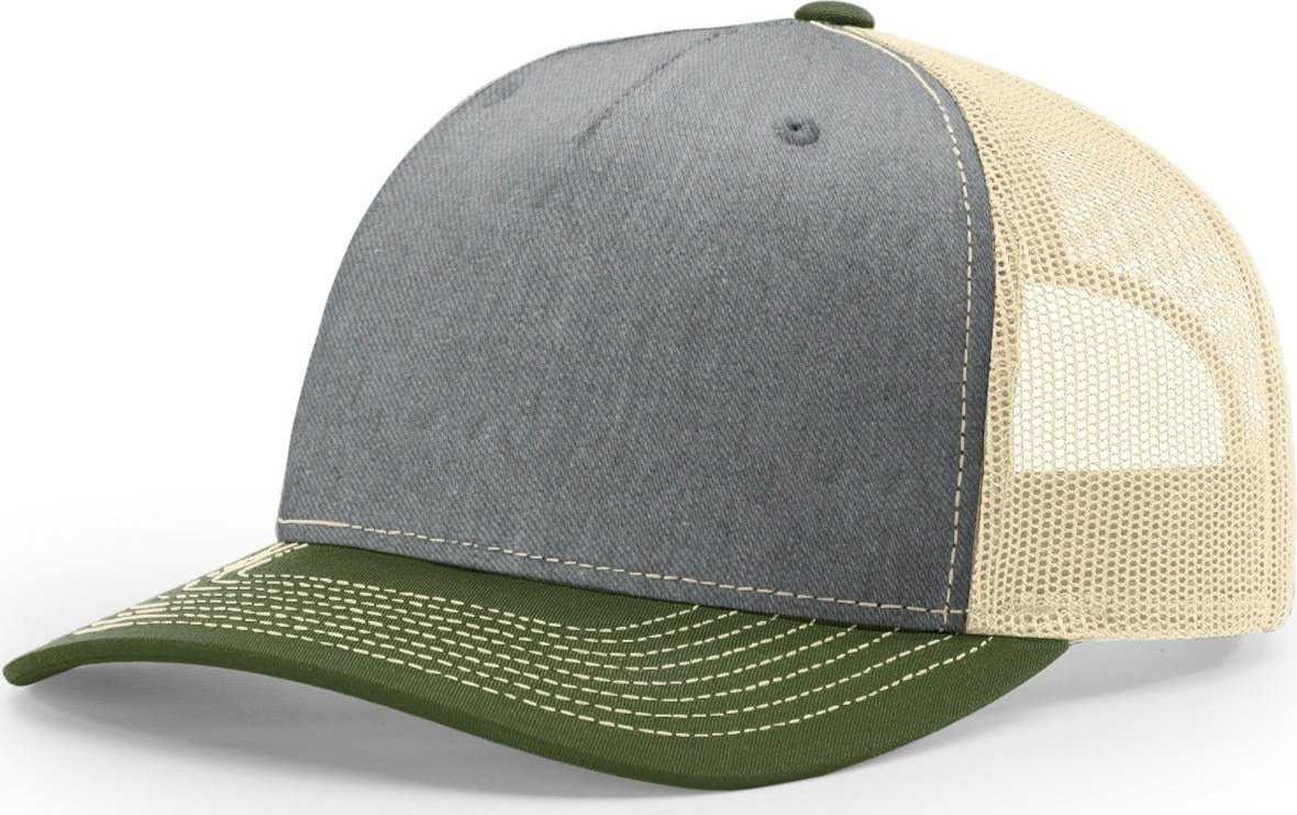 Richardson 112FP Five-Panel Trucker Cap - Heather Gray Birch Army Olive - HIT a Double - 1