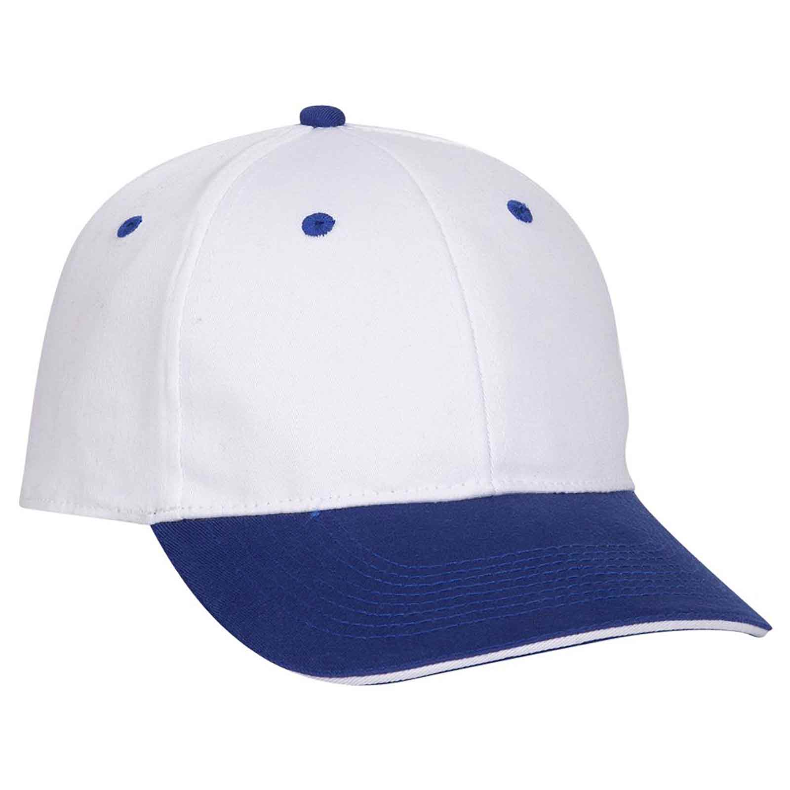 OTTO 12-267 Stretchable Deluxe Brushed Cotton Twill Sandwich Visor Low Profile Pro Style Cap S/M - Royal White White - HIT a Double - 1