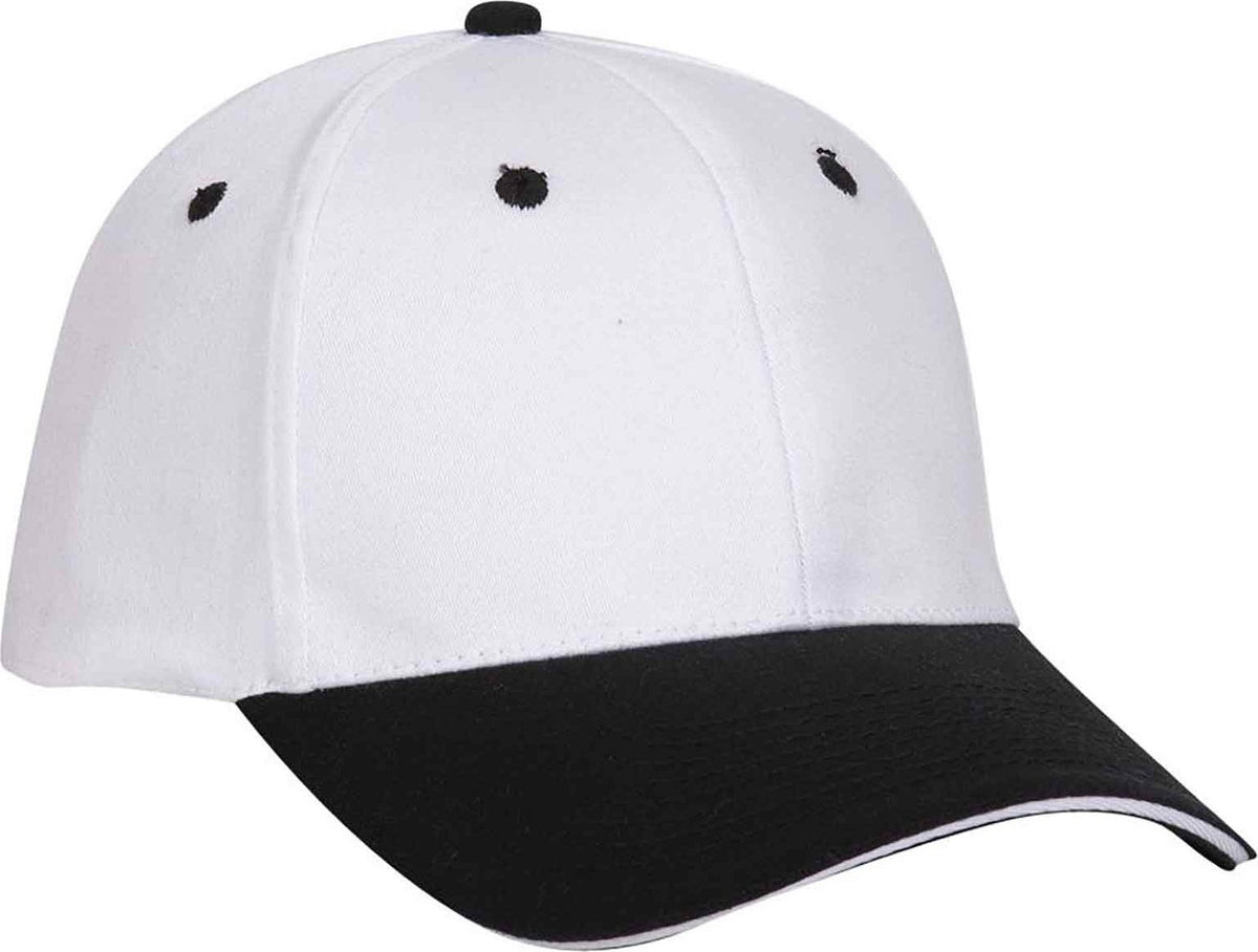 OTTO 12-267 Stretchable Deluxe Brushed Cotton Twill Sandwich Visor Low Profile Pro Style Cap S/M - Black White White - HIT a Double - 1