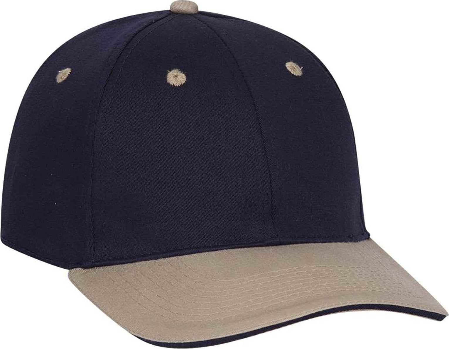 OTTO 12-267 Stretchable Deluxe Brushed Cotton Twill Sandwich Visor Low Profile Pro Style Cap S/M - Khaki Navy Navy - HIT a Double - 1