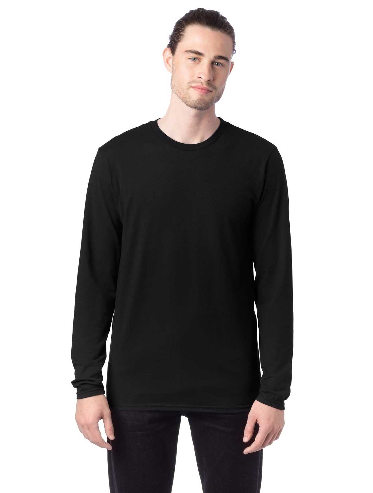 Hanes 498L Perfect-T Long Sleeve T-Shirt - Black - HIT a Double - 1