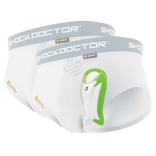 Shock Doctor 222 Core 2 Pack Brief with Bioflex Cup - White - HIT a Double