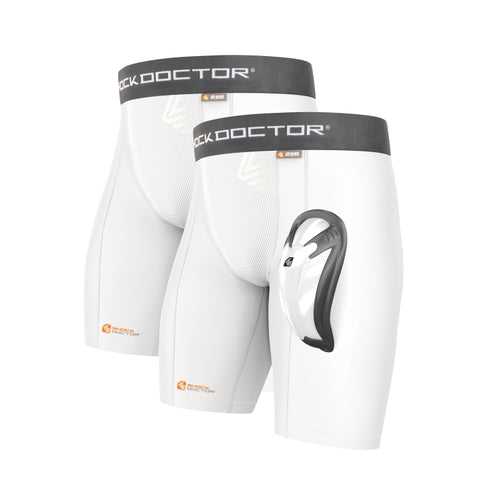 Shock Doctor 228 Core 2 Pack Compression Short with Bioflex Cup - White - HIT a Double