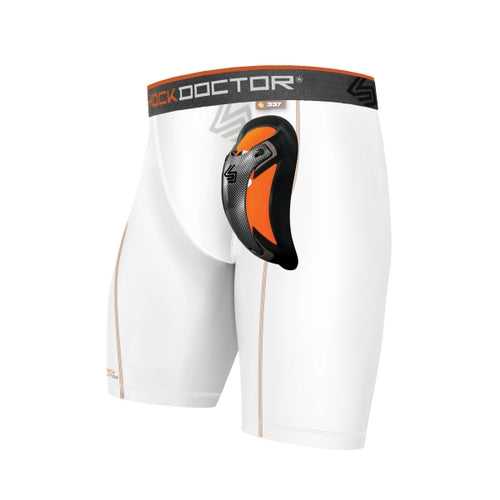 Shock Doctor 337 Ultra Pro Compression Short with Ultra Carbon Flexcup - White - HIT a Double
