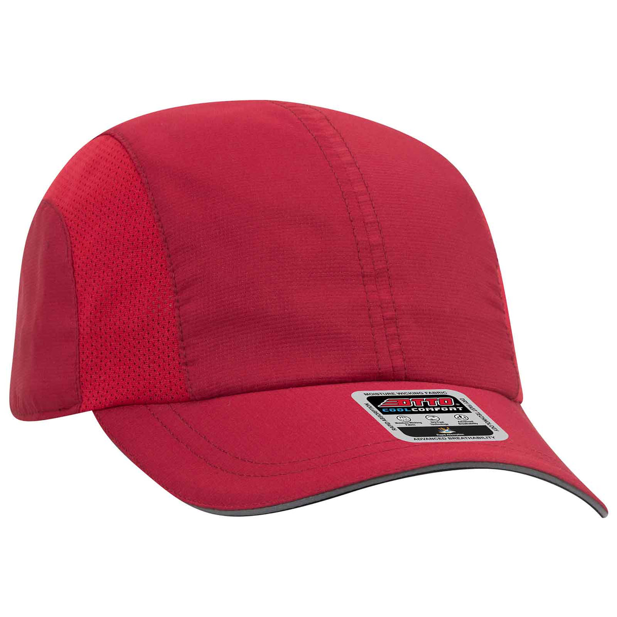 OTTO 133-1240 6 Panel Polyester Pongee with Mesh Inserts and Reflective Sandwich Visor Running Cap - Red - HIT a Double - 1