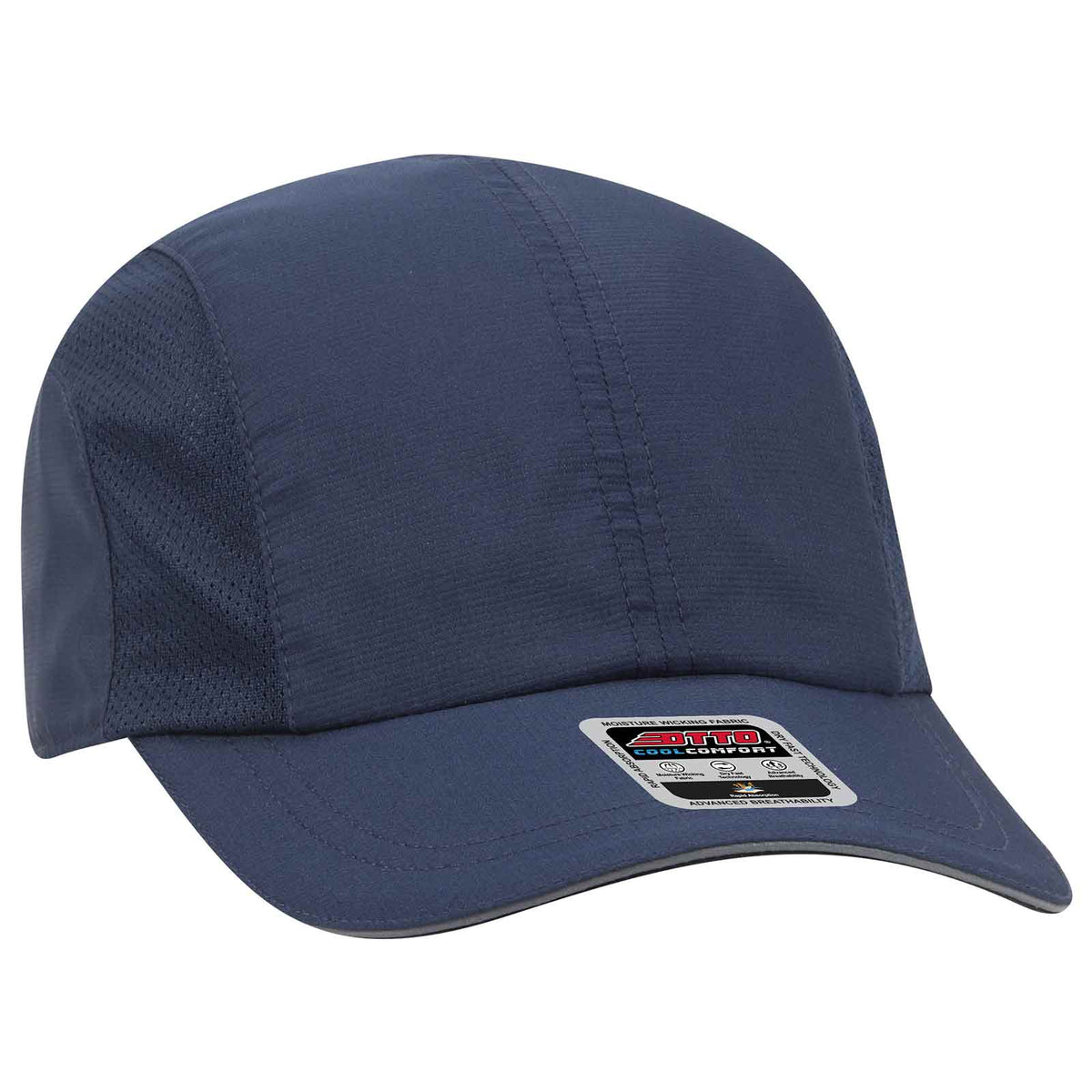 OTTO 133-1240 6 Panel Polyester Pongee with Mesh Inserts and Reflective Sandwich Visor Running Cap - Navy - HIT a Double - 1