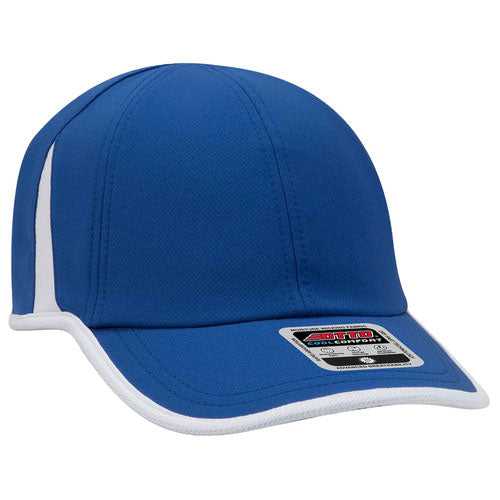 OTTO 133-1254 6 Panel UPF 50+ Cool Comfort Performance Stretchable Knit with Cool Mesh Insert and Binding Trim Visor Running Cap - Royal White - HIT a Double - 1
