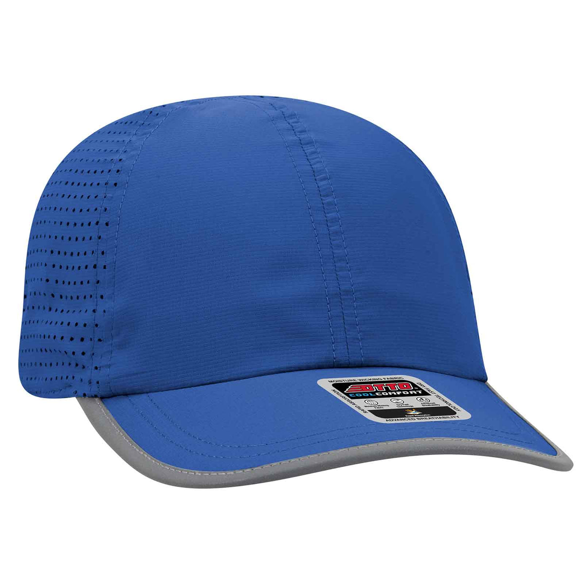 OTTO 133-1258 6 Panel Textured Polyester Pongee with Mesh Inserts Reflective Sandwich Visor Running Cap - Royal - HIT a Double - 1
