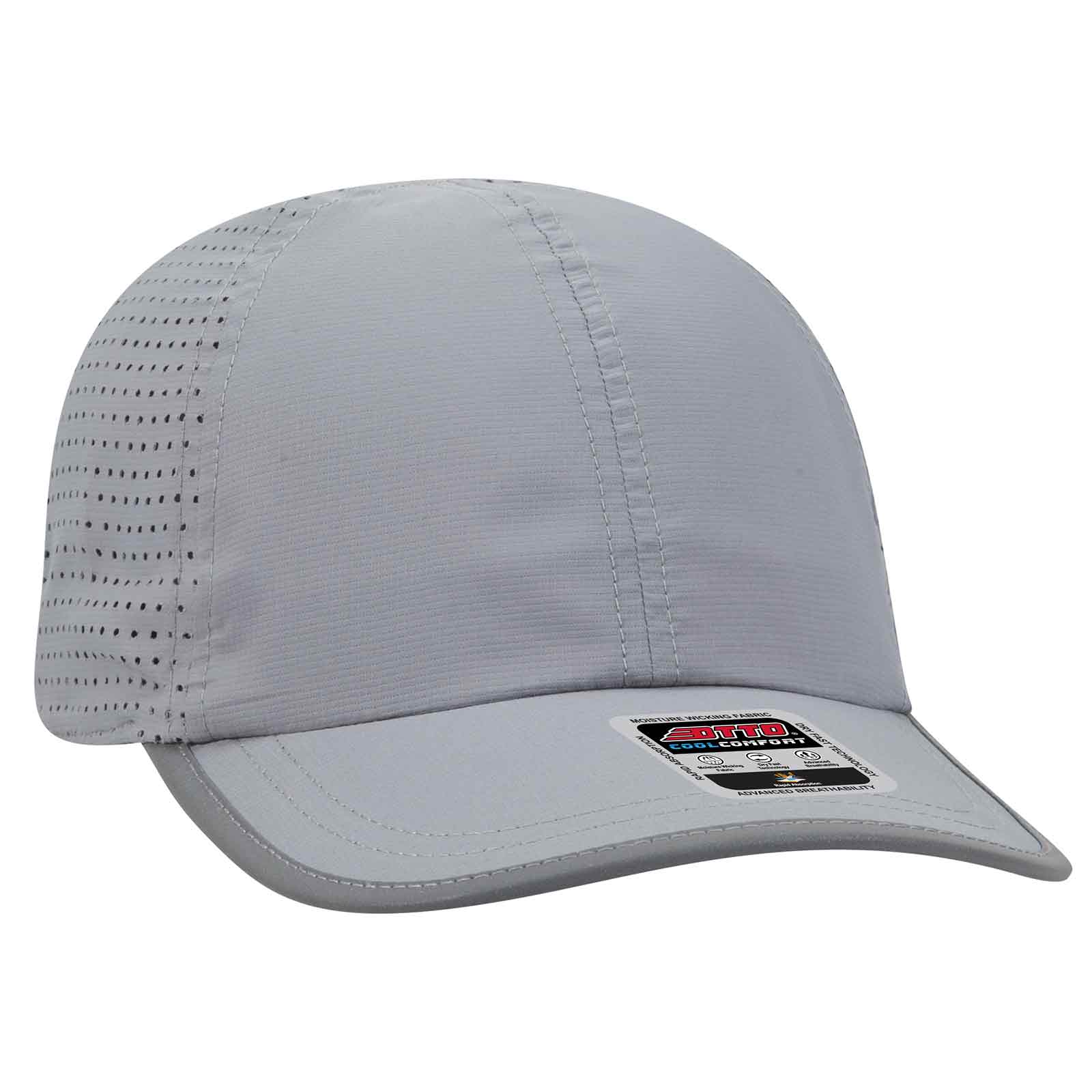 OTTO 133-1258 6 Panel Textured Polyester Pongee with Mesh Inserts Reflective Sandwich Visor Running Cap - Gray - HIT a Double - 1