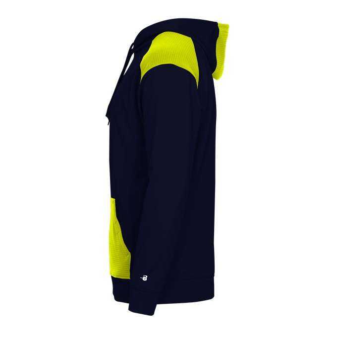 Badger Sport 1440 Breakout Performance Fleece Hoodie - Navy Safety Yellow - HIT a Double - 2