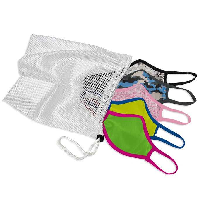 Badger Sport 1935 B-Core 5 Pk Face Guard with Machine-Washable Mesh Laundry Bag - Bright Camo Multi - HIT a Double - 1