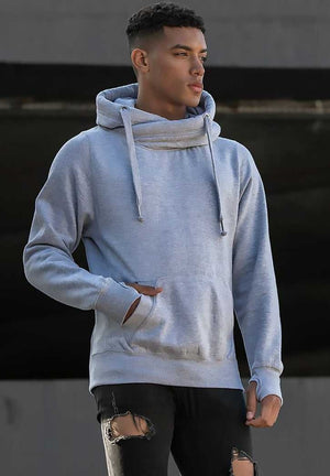 Just Hoods JHA021 Cross Neck Hoodie - Heather Gray