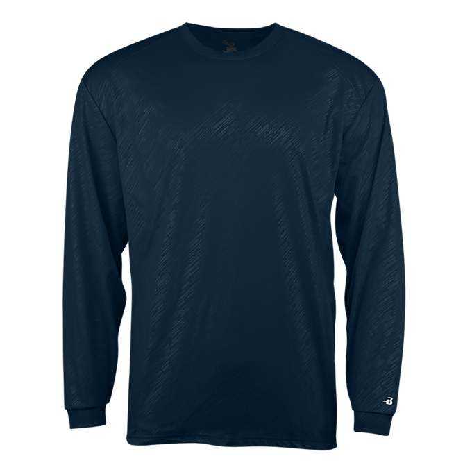 Badger Sport 2145 Line Embossed Youth Long Sleeve Tee - Navy Line Embossed - HIT a Double - 1