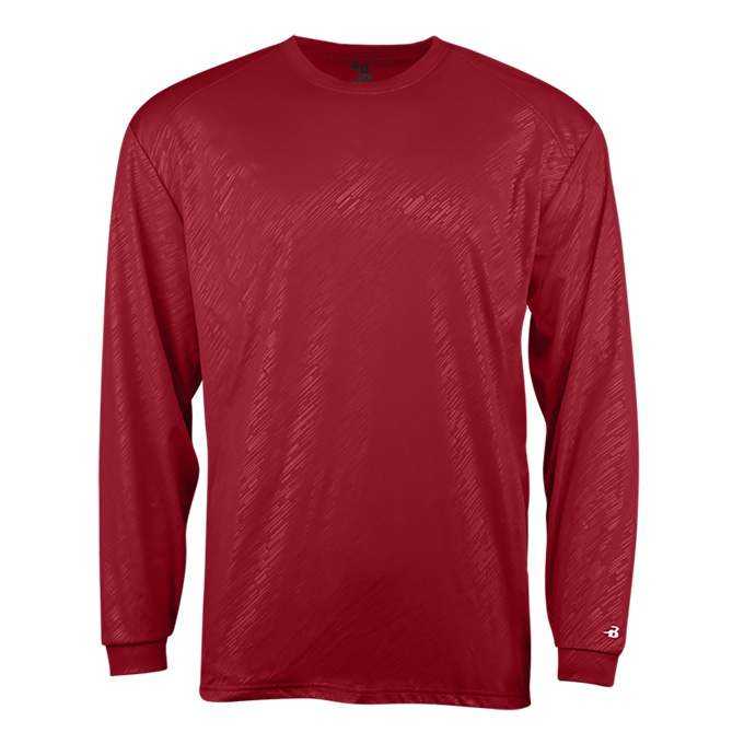 Badger Sport 2145 Line Embossed Youth Long Sleeve Tee - Red Line Embossed - HIT a Double - 1