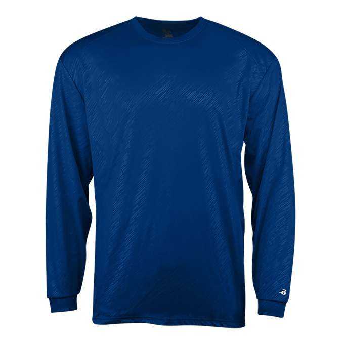 Badger Sport 2145 Line Embossed Youth Long Sleeve Tee - Royal Line Embossed - HIT a Double - 1