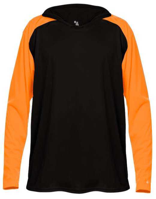 Badger Sport 4235 Breakout Adult Hoodie Tee - Black Safety Orange - HIT a Double - 1
