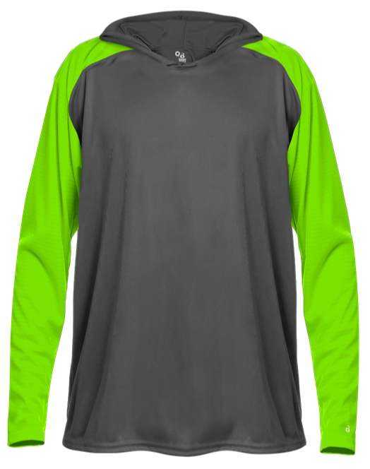 Badger Sport 4235 Breakout Adult Hoodie Tee - Graphite Lime - HIT a Double - 1