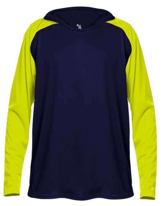 Badger Sport 2235 Breakout Youth Hoodie Tee - Navy Safety Yellow - HIT a Double - 1